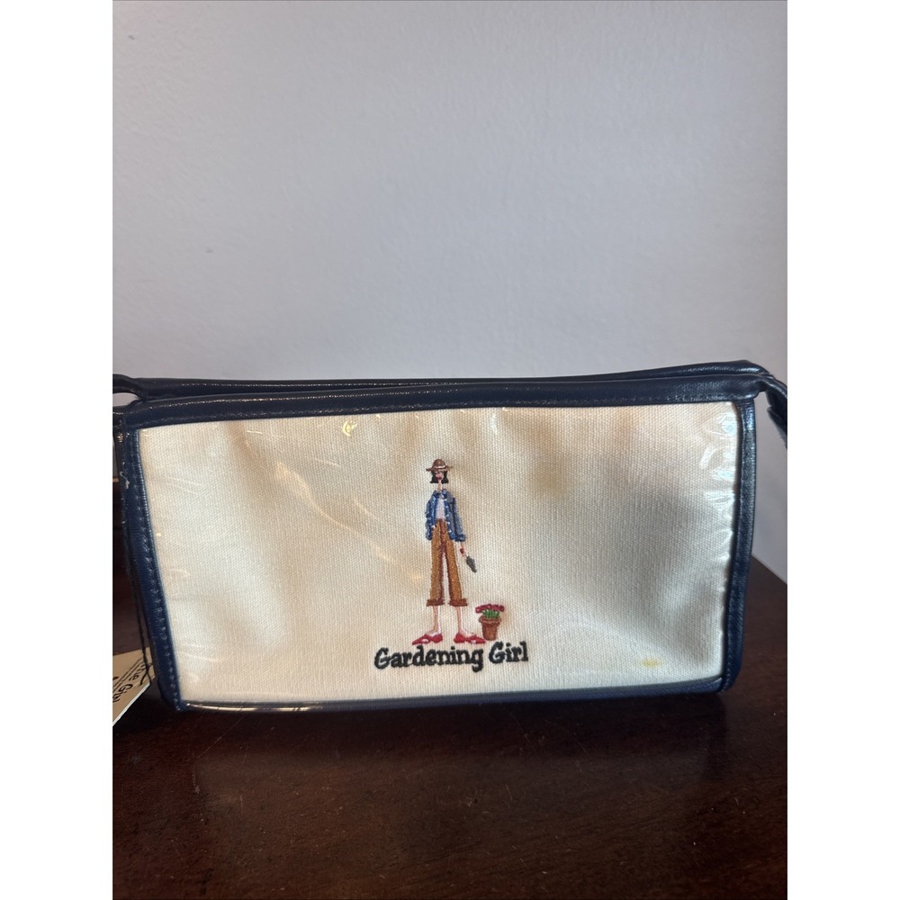The Girls Travel Bag Cosmetic Case Gardening Girl Embroidered Clutch Vintage